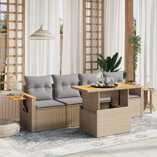 Prolenta Premium - Salon De Jardin Avec Coussins 5 Pcs Beige Résine Tressée