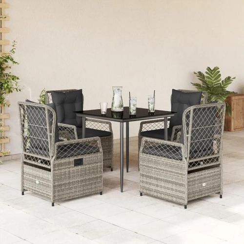 Prolenta Premium - Ensemble À Manger De Jardin 5 Pcs Coussins Gris Résine Tressée
