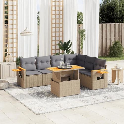 Prolenta Premium - Salon De Jardin Avec Coussins 7 Pcs Beige Résine Tressée