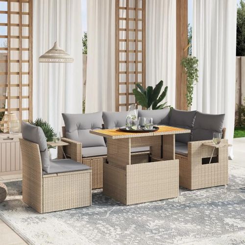 Prolenta Premium - Salon De Jardin Avec Coussins 6 Pcs Beige Résine Tressée