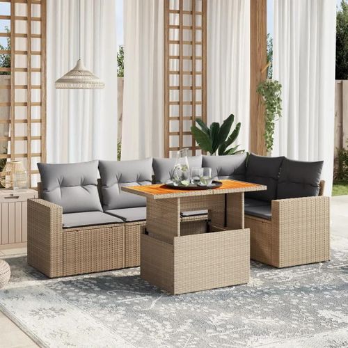 Prolenta Premium - Salon De Jardin Avec Coussins 6 Pcs Beige Résine Tressée