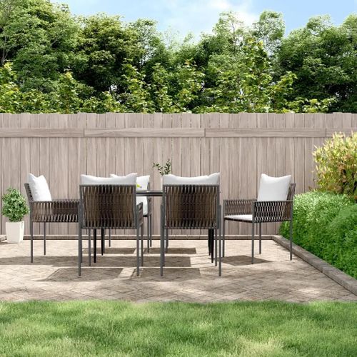 Prolenta Premium - Ensemble À Manger De Jardin 7 Pcs Coussins Résine Tressée Acier