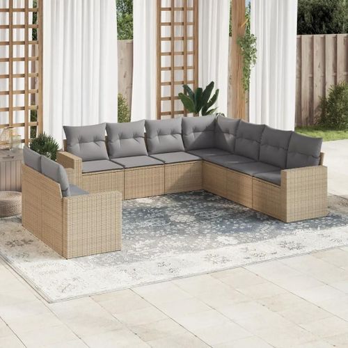 Prolenta Premium - Salon De Jardin Avec Coussins 9 Pcs Beige Résine Tressée