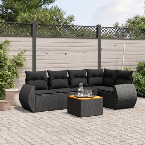 Prolenta Premium - Salon De Jardin 6 Pcs Avec Coussins Noir Résine Tressée