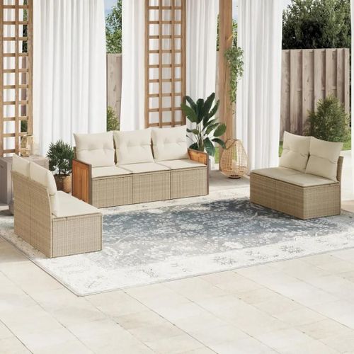 Prolenta Premium - Salon De Jardin Avec Coussins 7 Pcs Beige Résine Tressée