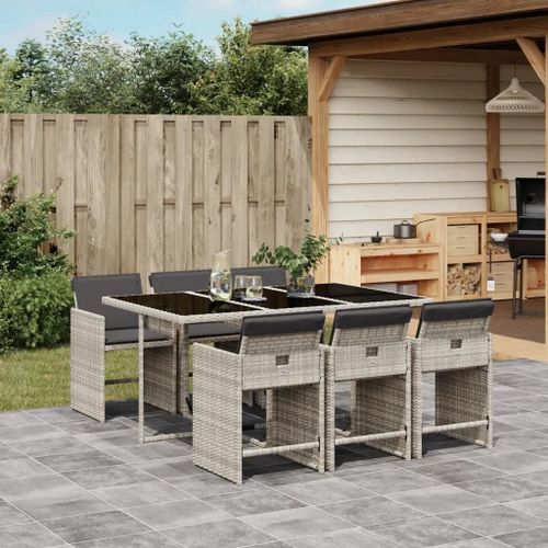 Prolenta Premium - Ensemble À Manger De Jardin Et Coussins 7 Pcs Gris Clair Rotin
