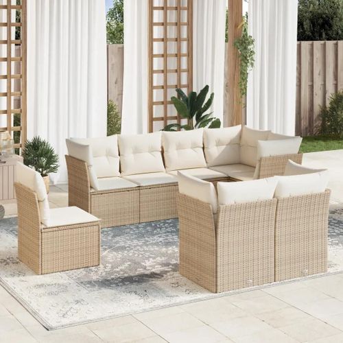 Prolenta Premium - Salon De Jardin Avec Coussins 8 Pcs Beige Résine Tressée