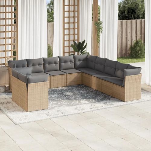 Prolenta Premium - Salon De Jardin 11 Pcs Avec Coussins Beige Résine Tressée