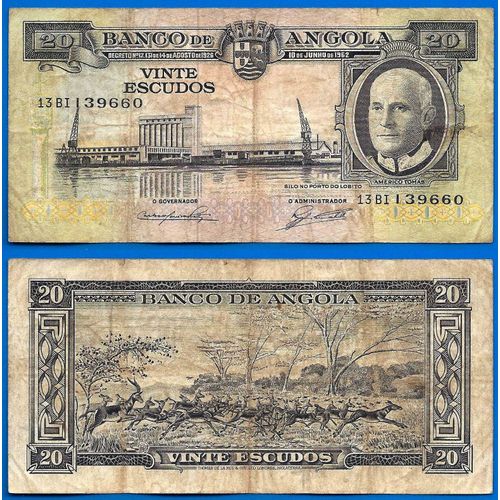 Angola 20 Escudos 1962 Port Afrique Animal Billet