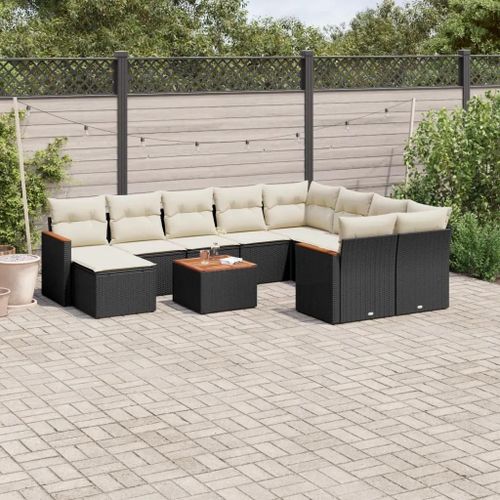 Prolenta Premium - Salon De Jardin 11 Pcs Avec Coussins Noir Résine Tressée