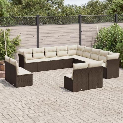 Prolenta Premium - Salon De Jardin Avec Coussins 13 Pcs Marron Résine Tressée