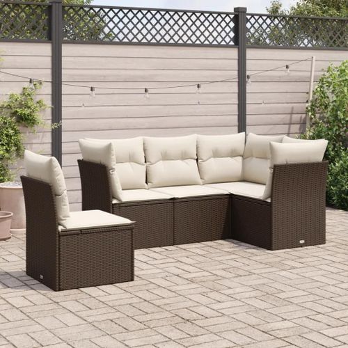 Prolenta Premium - Salon De Jardin Avec Coussins 5 Pcs Marron Résine Tressée
