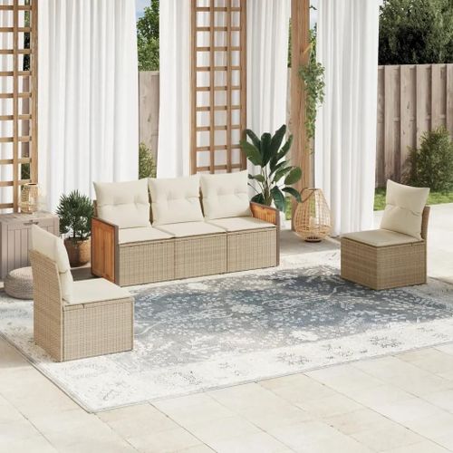 Prolenta Premium - Salon De Jardin Avec Coussins 5 Pcs Beige Résine Tressée