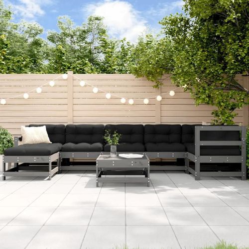 Prolenta Premium - Salon De Jardin 8 Pcs Avec Coussins Gris Bois Massif