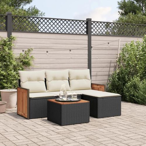 Prolenta Premium - Salon De Jardin 5 Pcs Avec Coussins Noir Résine Tressée