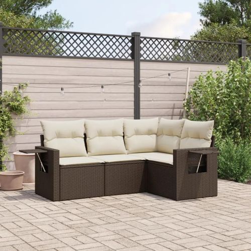 Prolenta Premium - Salon De Jardin 4 Pcs Avec Coussins Marron Résine Tressée