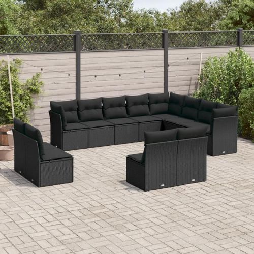 Prolenta Premium - Salon De Jardin 12 Pcs Avec Coussins Noir Résine Tressée