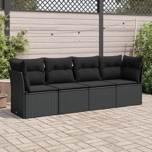 Prolenta Premium - Salon De Jardin 4 Pcs Avec Coussins Noir Résine Tressée