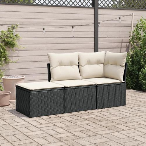 Prolenta Premium - Salon De Jardin 3 Pcs Avec Coussins Noir Résine Tressée