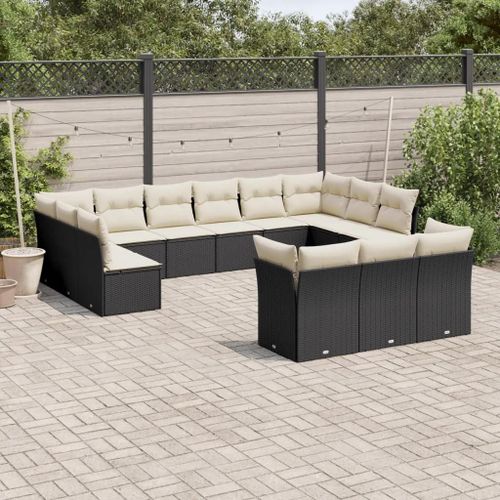 Prolenta Premium - Salon De Jardin Avec Coussins 13 Pcs Noir Résine Tressée