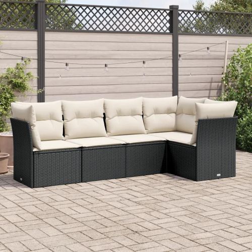 Prolenta Premium - Salon De Jardin 5 Pcs Avec Coussins Noir Résine Tressée