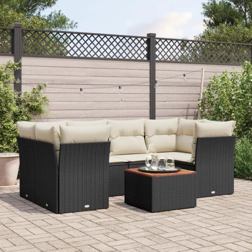 Prolenta Premium - Salon De Jardin 7 Pcs Avec Coussins Noir Résine Tressée