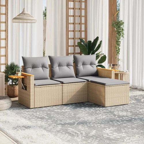 Prolenta Premium - Salon De Jardin Avec Coussins 4 Pcs Beige Résine Tressée