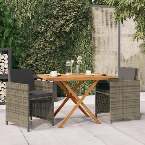 Prolenta Premium - Ensemble À Manger De Jardin 3 Pcs Avec Coussins Gris