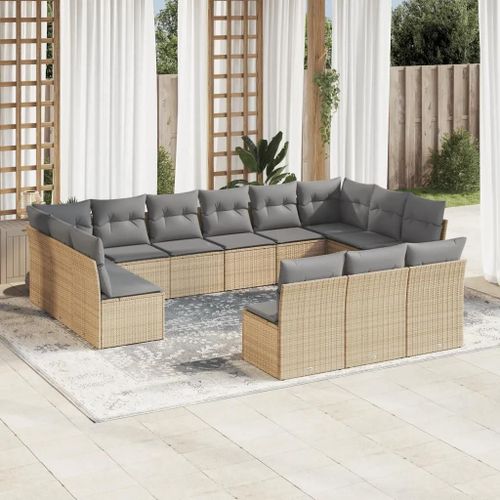 Prolenta Premium - Salon De Jardin Avec Coussins 13 Pcs Beige Résine Tressée