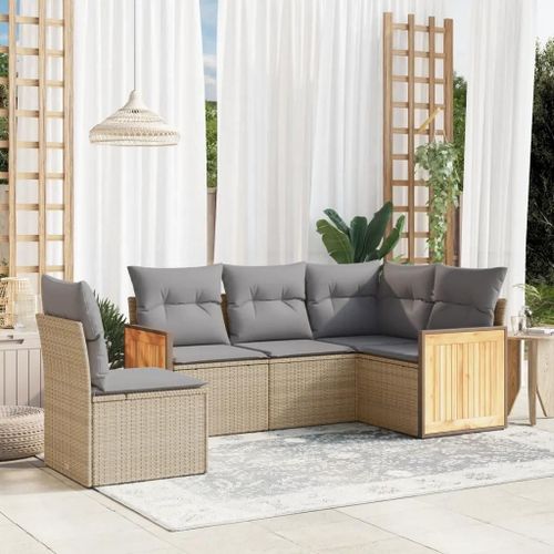 Prolenta Premium - Salon De Jardin Avec Coussins 5 Pcs Beige Résine Tressée