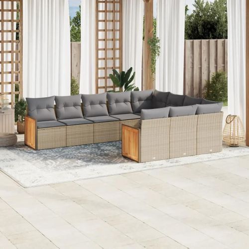 Prolenta Premium - Salon De Jardin Avec Coussins 10 Pcs Beige Résine Tressée