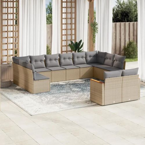 Prolenta Premium - Salon De Jardin Avec Coussins 12 Pcs Beige Résine Tressée
