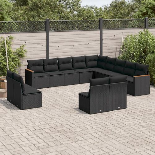 Prolenta Premium - Salon De Jardin Avec Coussins 13 Pcs Noir Résine Tressée