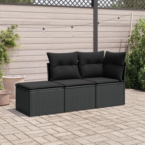 Prolenta Premium - Salon De Jardin 3 Pcs Avec Coussins Noir Résine Tressée