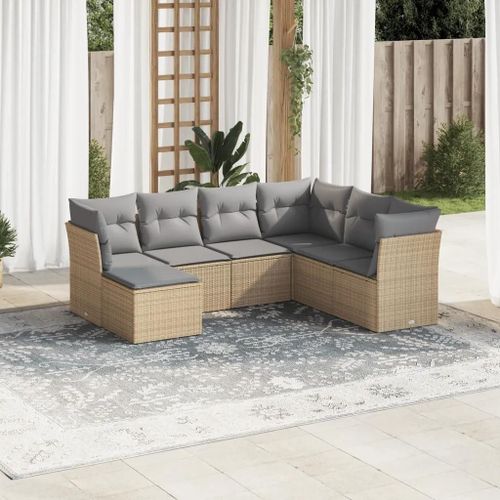 Prolenta Premium - Salon De Jardin Avec Coussins 7 Pcs Beige Résine Tressée