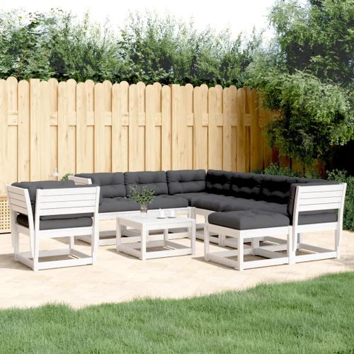 Prolenta Premium - Salon De Jardin Avec Coussins 8 Pcs Blanc Bois De Pin Massif