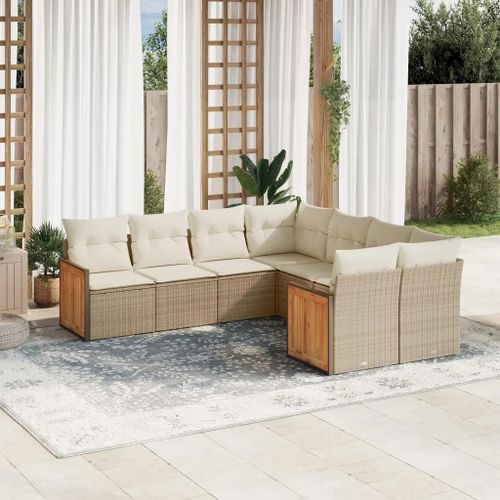 Prolenta Premium - Salon De Jardin Avec Coussins 8 Pcs Beige Résine Tressée