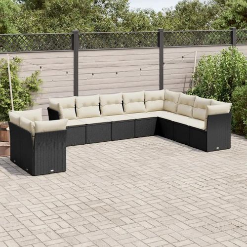 Prolenta Premium - Salon De Jardin 10 Pcs Avec Coussins Noir Résine Tressée