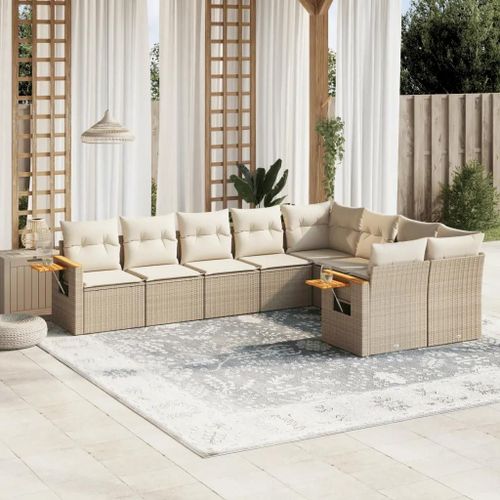 Prolenta Premium - Salon De Jardin Avec Coussins 9 Pcs Beige Résine Tressée