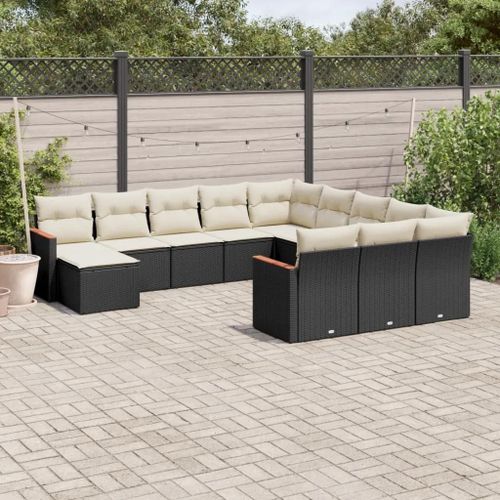Prolenta Premium - Salon De Jardin 12 Pcs Avec Coussins Noir Résine Tressée