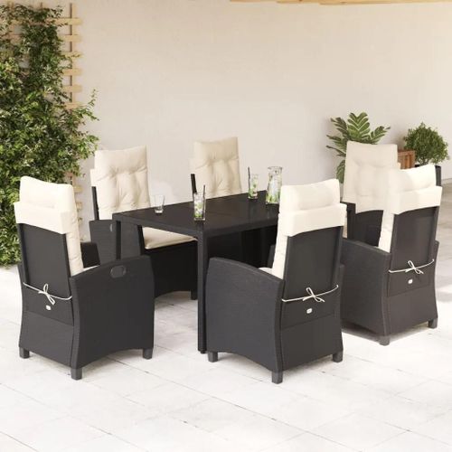 Prolenta Premium - Ensemble À Manger De Jardin Coussins 7pcs Noir Résine Tressée