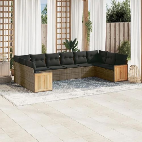 Prolenta Premium - Salon De Jardin Avec Coussins 10 Pcs Gris Résine Tressée