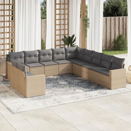 Prolenta Premium - Salon De Jardin 11 Pcs Avec Coussins Beige Résine Tressée