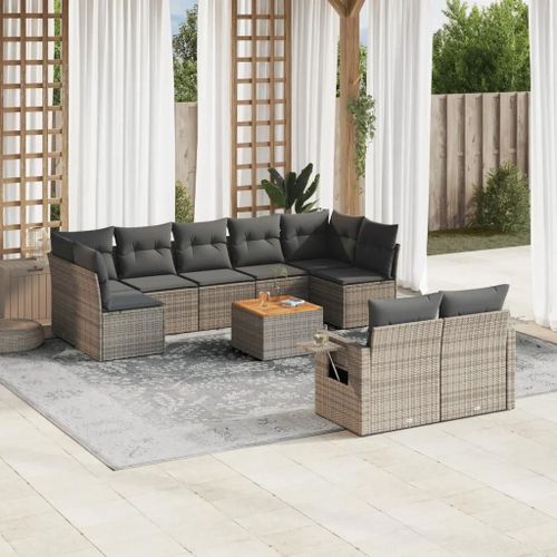 Prolenta Premium - Salon De Jardin Avec Coussins 10 Pcs Gris Résine Tressée