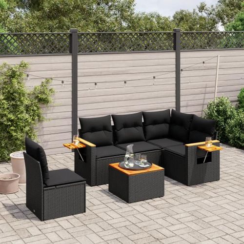 Prolenta Premium - Salon De Jardin 6 Pcs Avec Coussins Noir Résine Tressée