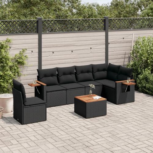 Prolenta Premium - Salon De Jardin 7 Pcs Avec Coussins Noir Résine Tressée
