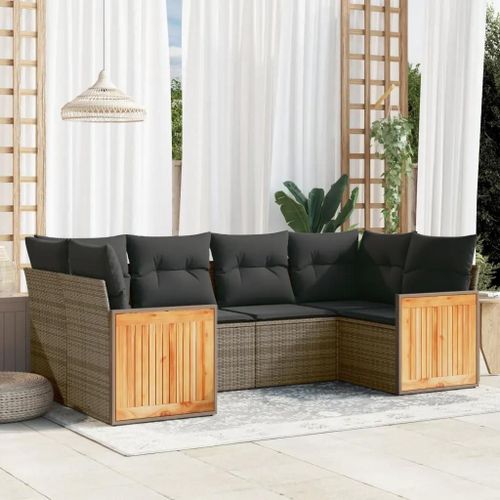 Prolenta Premium - Salon De Jardin 6 Pcs Avec Coussins Gris Résine Tressée