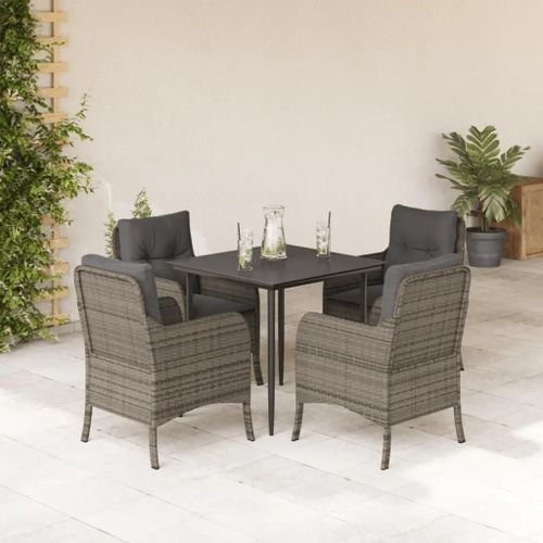 Prolenta Premium - Ensemble À Manger De Jardin 5 Pcs Coussins Gris Résine Tressée