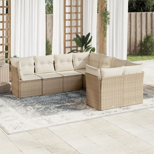 Prolenta Premium - Salon De Jardin Avec Coussins 8 Pcs Beige Résine Tressée