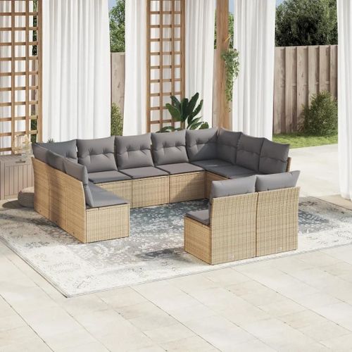Prolenta Premium - Salon De Jardin 11 Pcs Avec Coussins Beige Résine Tressée